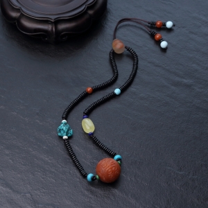 柿子红南红回纹珠项链