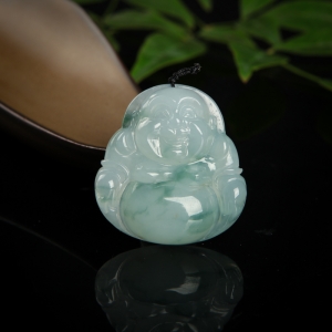 糯种飘花翡翠弥勒佛吊坠