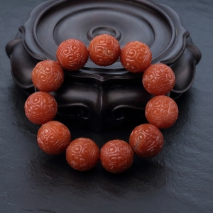 18.5mm柿子红南红回纹珠单圈手串