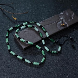 糯种飘花翡翠桶珠项链