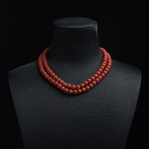 6.5mm柿子红南红珠链