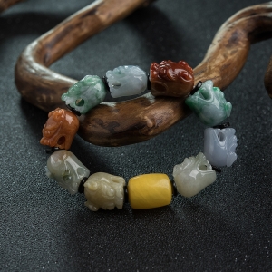 糯种福禄寿翡翠龙头单圈手串