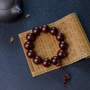 21mm半星鸡血红小叶紫檀单圈手串