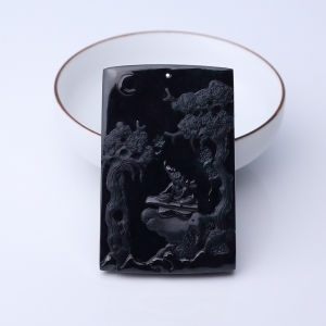 糯种墨翠夜观天下吊坠