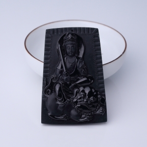 糯种墨翠文殊菩萨吊坠