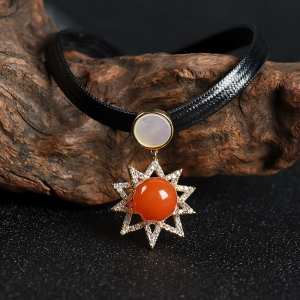 银镶樱桃红南红项链