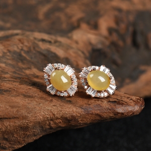 银镶糯种黄翡耳钉