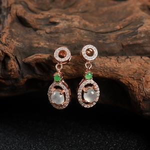 银镶糯冰种翡翠耳坠