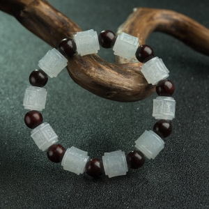 糯冰种翡翠六字真言单圈手串