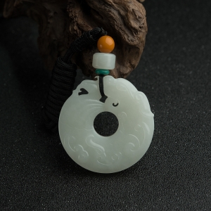 山料和田白玉仿古龙凤扣吊坠