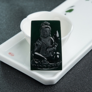 冰种墨翠大势至菩萨吊坠