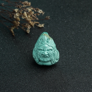 高瓷蓝绿松石大黑天吊坠