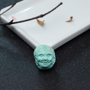 高瓷蓝绿绿松石大黑天吊坠