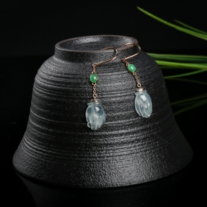 18K糯冰种翡翠佛手耳坠