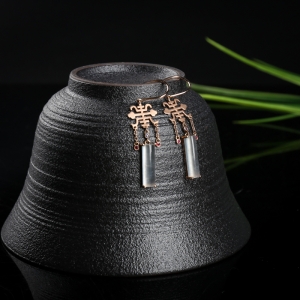 18K糯冰种翡翠寿字耳坠