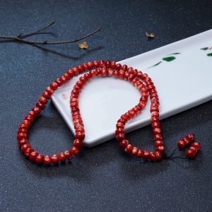 阿卡正红珊瑚鼓珠项链