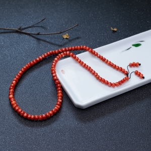 阿卡正红珊瑚鼓珠项链
