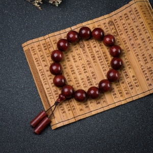 15mm满星鸡血红小叶紫檀单圈手串