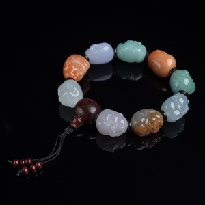 糯种福禄寿翡翠罗汉头单圈手串