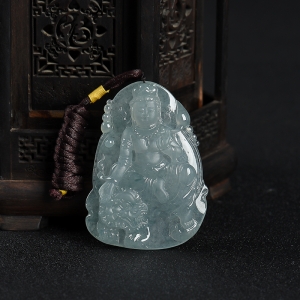 糯冰种飘花翡翠文殊菩萨吊坠