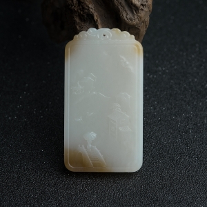 山料俏色和田玉山水意境吊坠