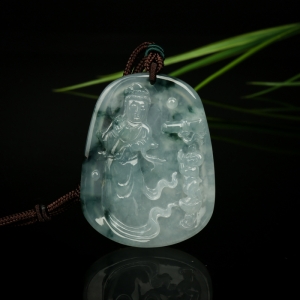 糯冰种飘花翡翠观音吊坠