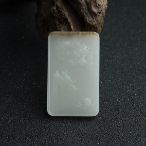 山料俏色和田玉鱼跃龙门吊坠