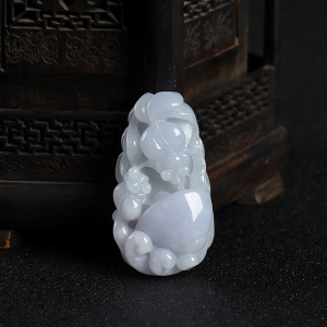 糯种浅紫色翡翠金玉满堂吊坠