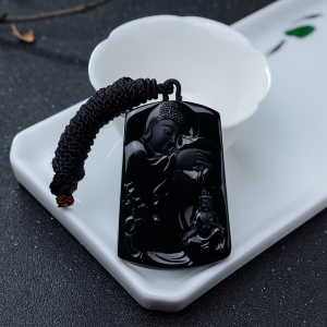 糯冰种墨翠一心向佛吊坠