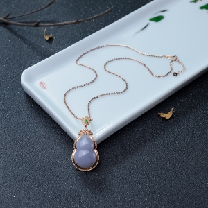 18K金镶钻糯种紫罗兰翡翠葫芦吊坠