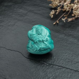 高瓷铁线蓝绿松石普贤菩萨吊坠