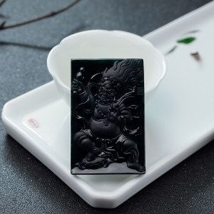 糯冰种墨翠大黑天吊坠