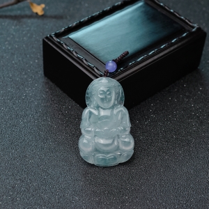 冰种飘花翡翠观音吊坠