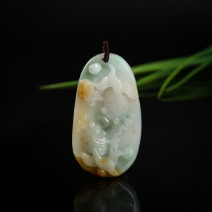 糯种俏色翡翠金玉满堂吊坠
