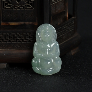 糯种飘花翡翠观音吊坠