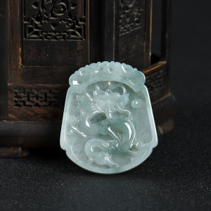 糯种飘花翡翠龙凤呈祥吊坠