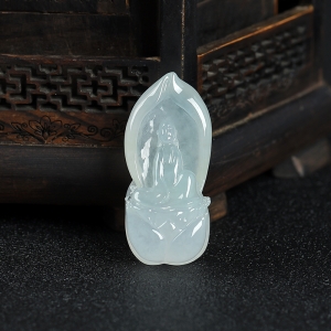 糯冰种翡翠悟道吊坠