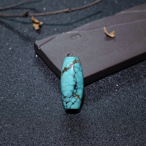 高瓷铁线蓝绿松石桶珠