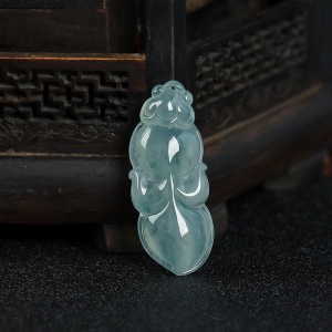 糯冰种飘花翡翠金玉满堂吊坠