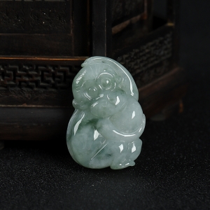糯种飘花翡翠长寿如意吊坠