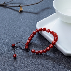 阿卡深红珊瑚桶珠单圈手串