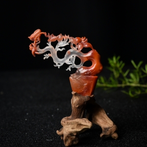 冰飘料南红花开富贵摆件