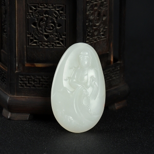 籽料和田白玉观音吊坠