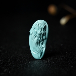 高瓷浅蓝绿松石关公吊坠