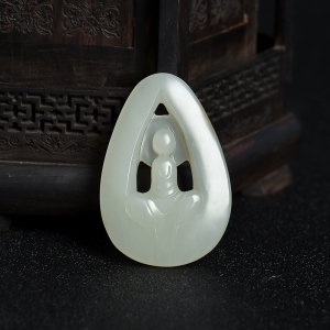 籽料俏色和田玉悟道吊坠