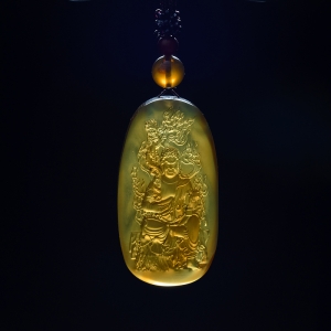 棕珀不动明王吊坠