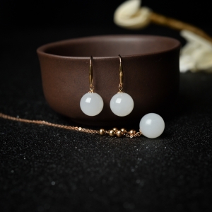 特：18K金镶山料和田白玉套装（两件）