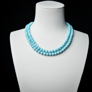 6mm中高瓷铁线蓝绿松石长链