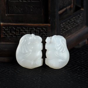 籽料和田白玉大象吊坠（一对）