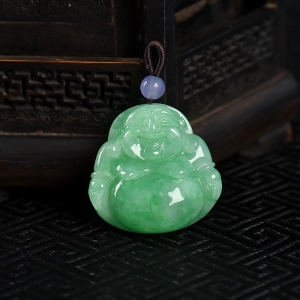 豆种豆绿翡翠弥勒佛吊坠